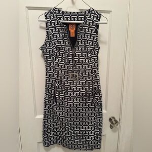 Tory Burch Navy and White Sheath Midi Dress size 2